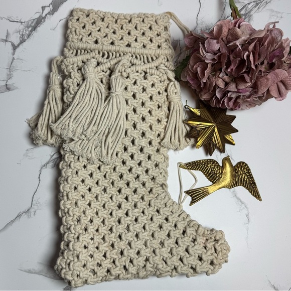 Macrame Cream White Bohemian Christmas Stocking - Picture 1 of 7